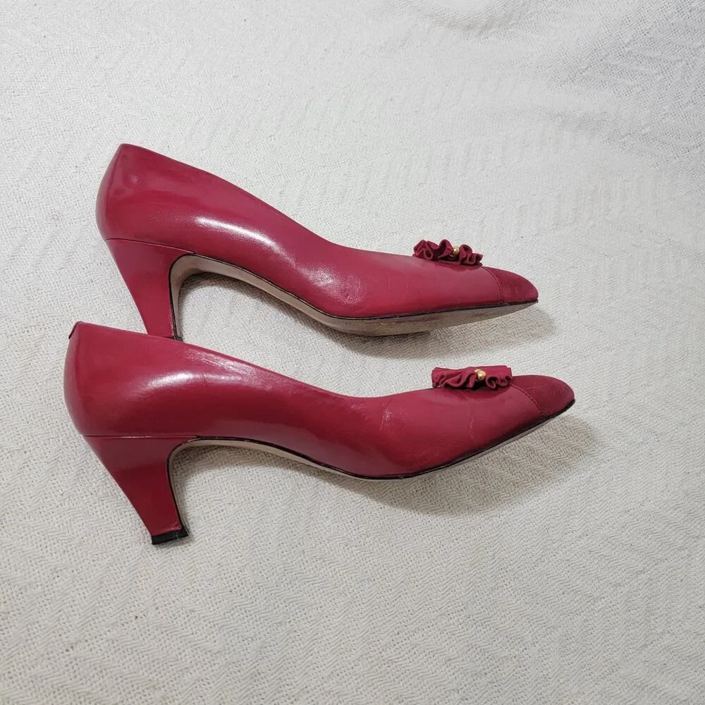 Vintage Evan Picone Red‎ Leather Pumps Made In Spain Size 10